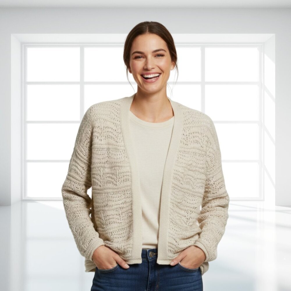 Broadway 38Textured Relaxed Fit Open Front Cardigan XL